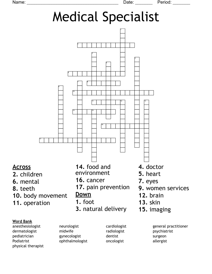 Medical Specialist Crossword