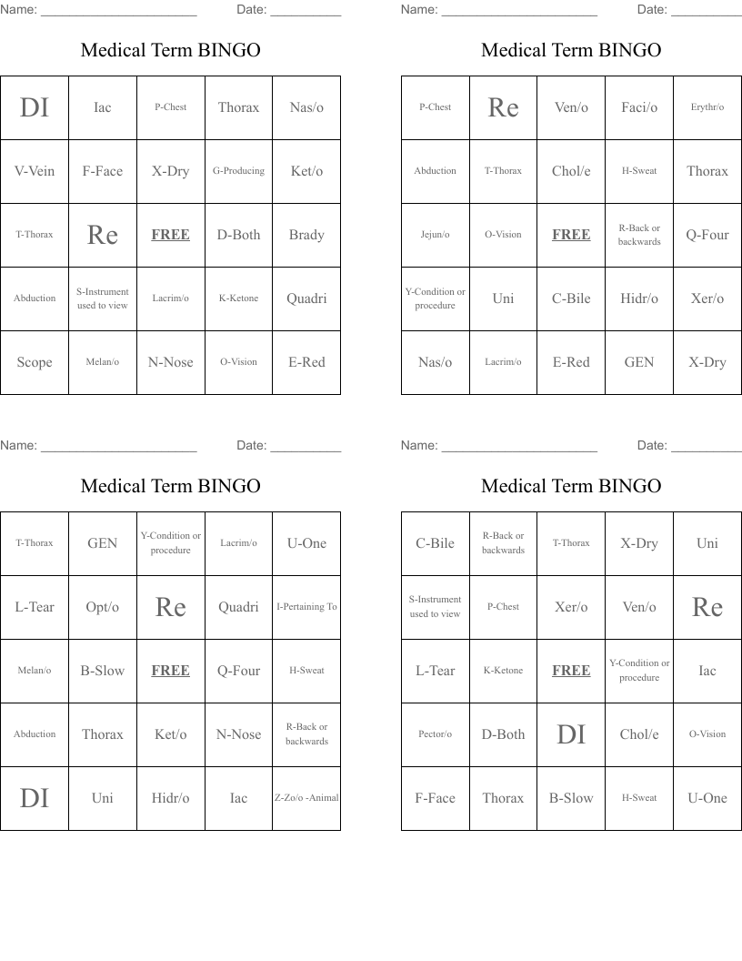 Medical Term BINGO