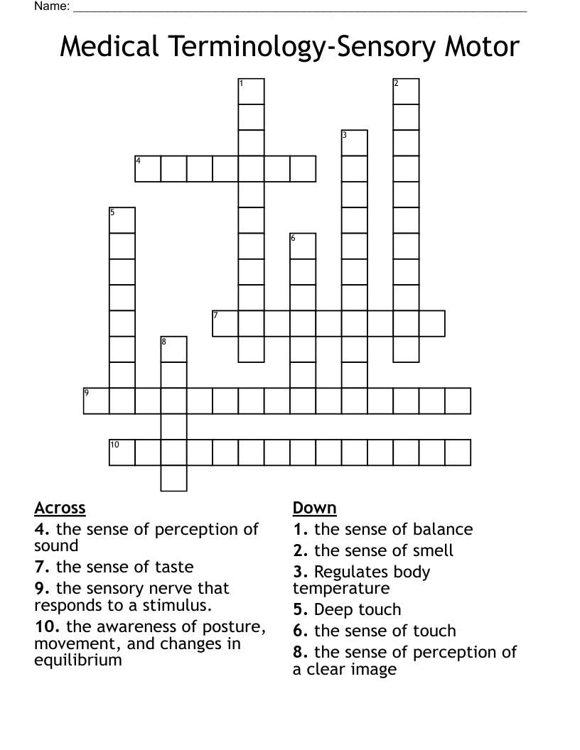 Medical Terminology-Sensory Motor Crossword