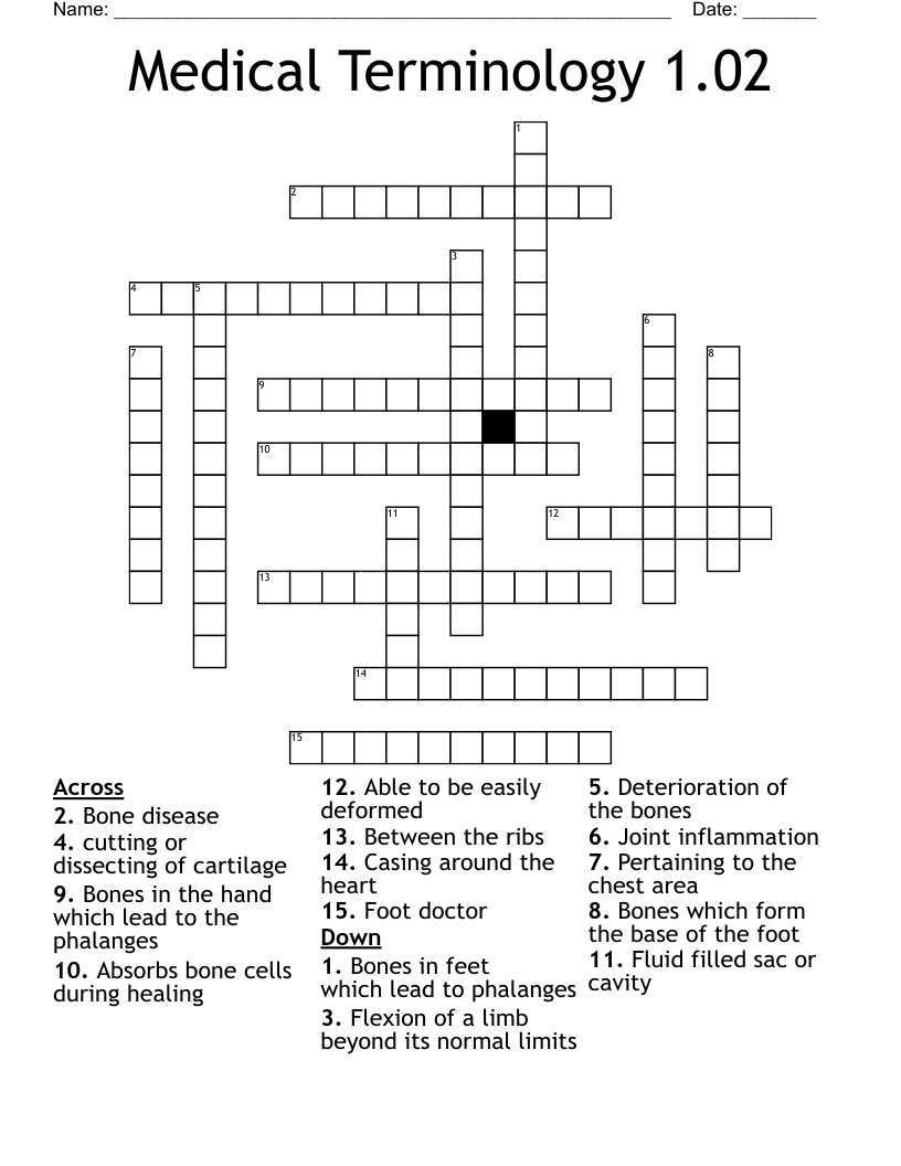 Medical Terminology 1.02 Crossword