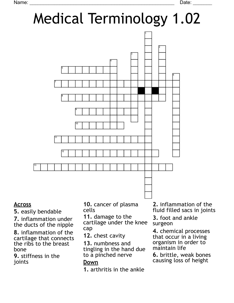Medical Terminology 1.02 Crossword