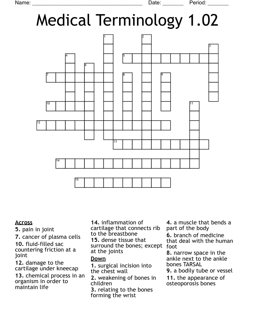 Medical Terminology 1.02 Crossword
