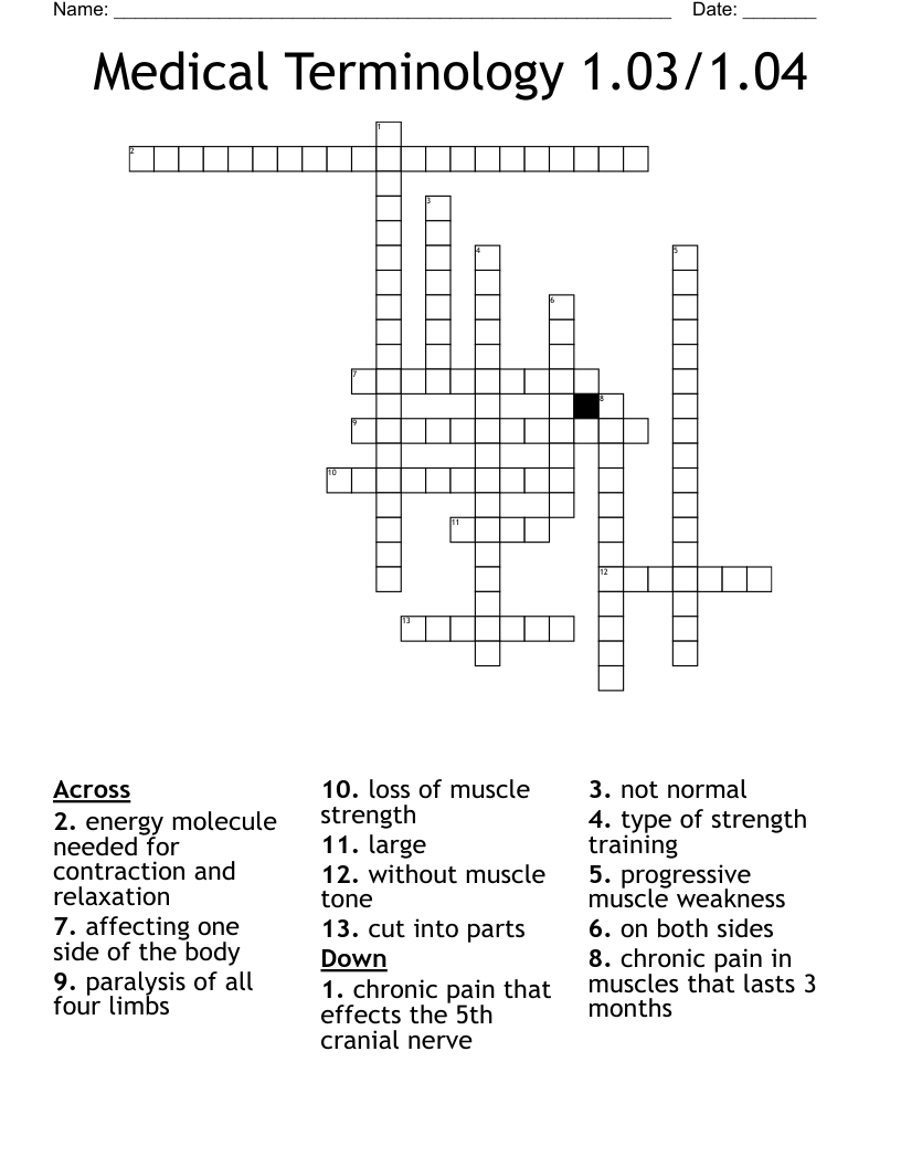 Medical Terminology 1.03/1.04 Crossword