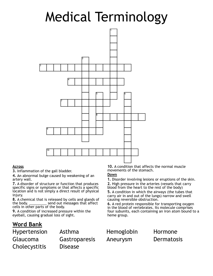 Medical Terminology Crossword