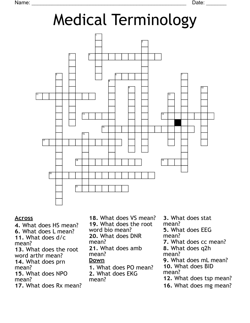 Medical Terminology Crossword
