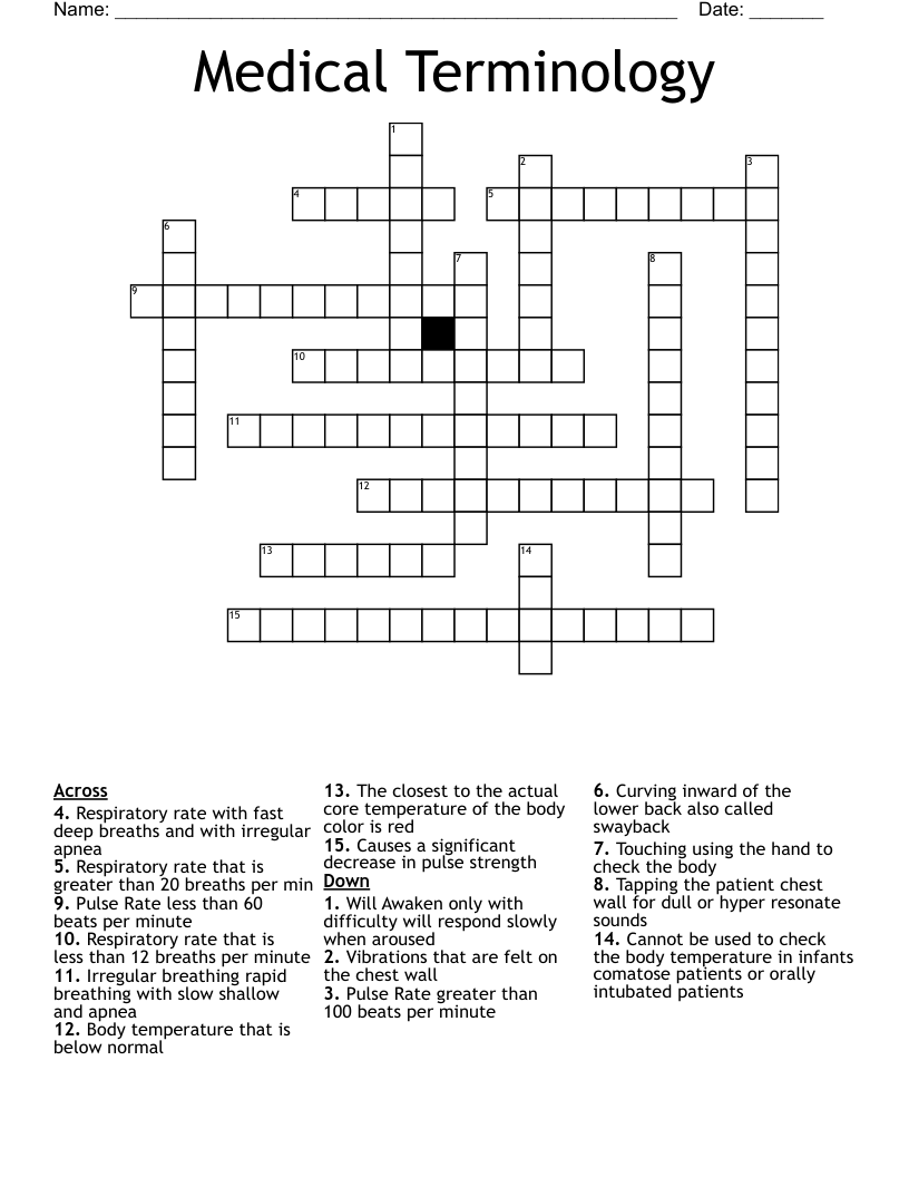 Medical Terminology Crossword
