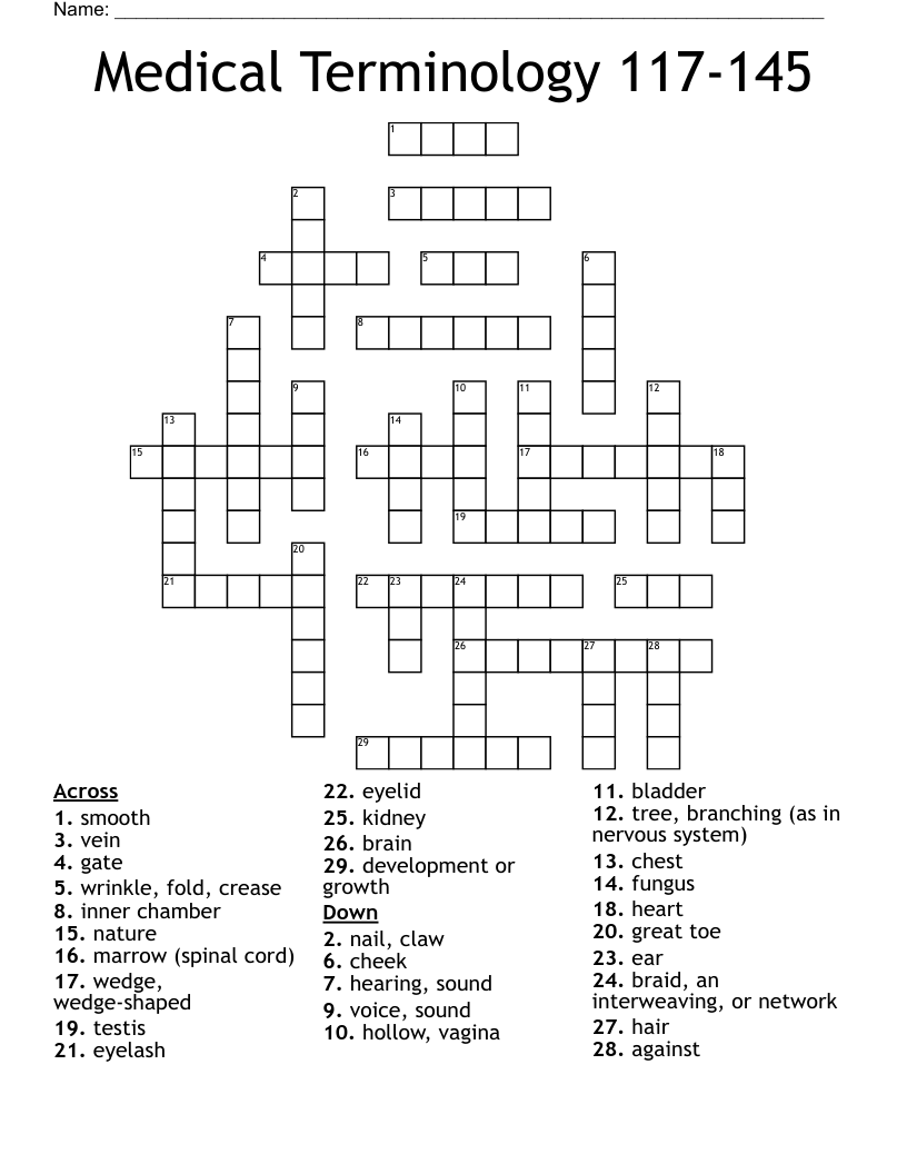 Medical Terminology 117-145 Crossword