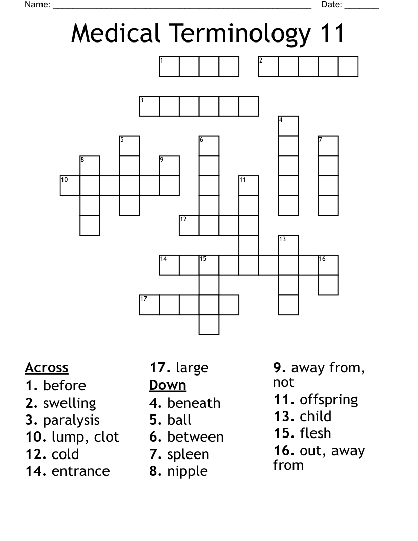 Medical Terminology 11 Crossword