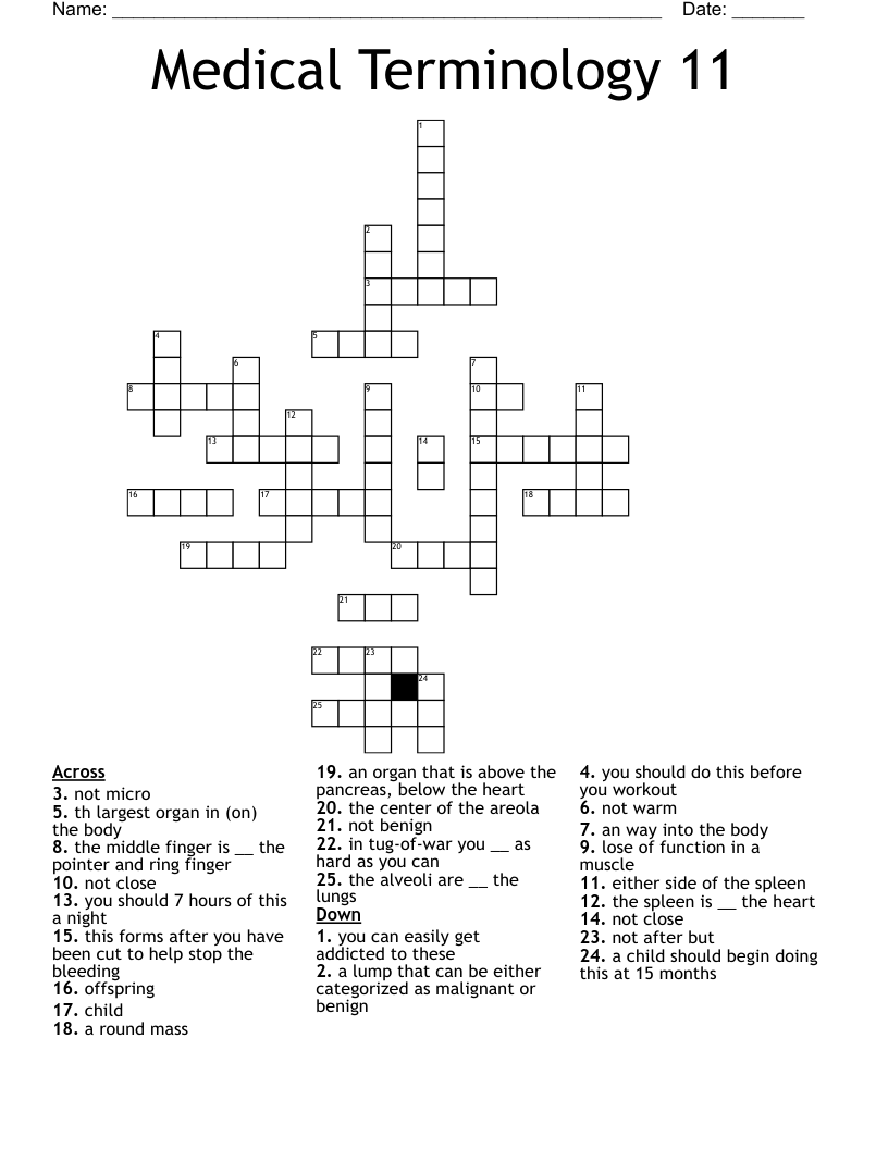 Medical Terminology 11  Crossword