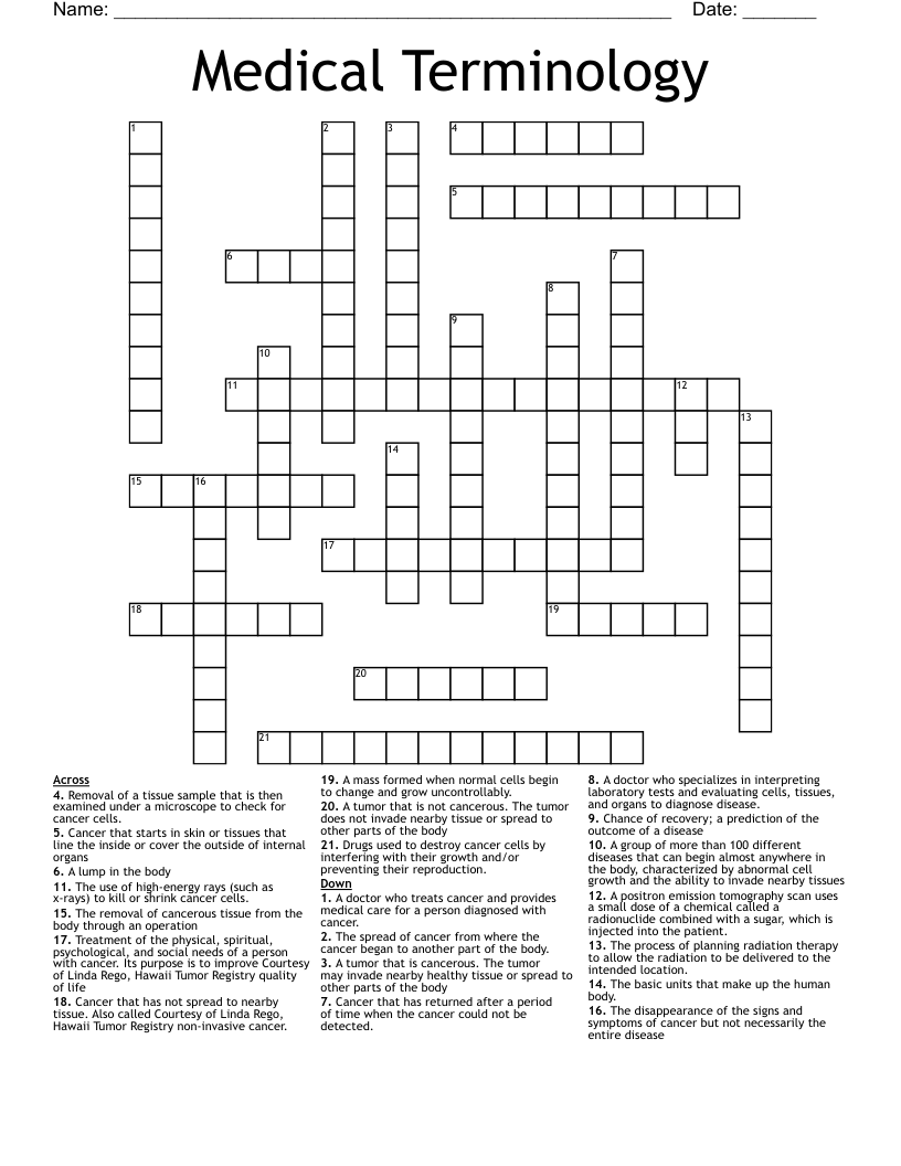 Medical Terminology Crossword