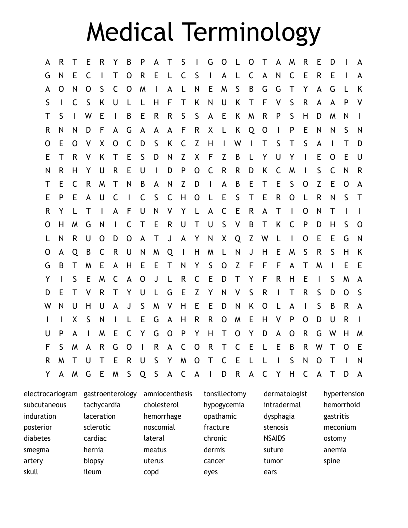 Medical Terminology Word Search