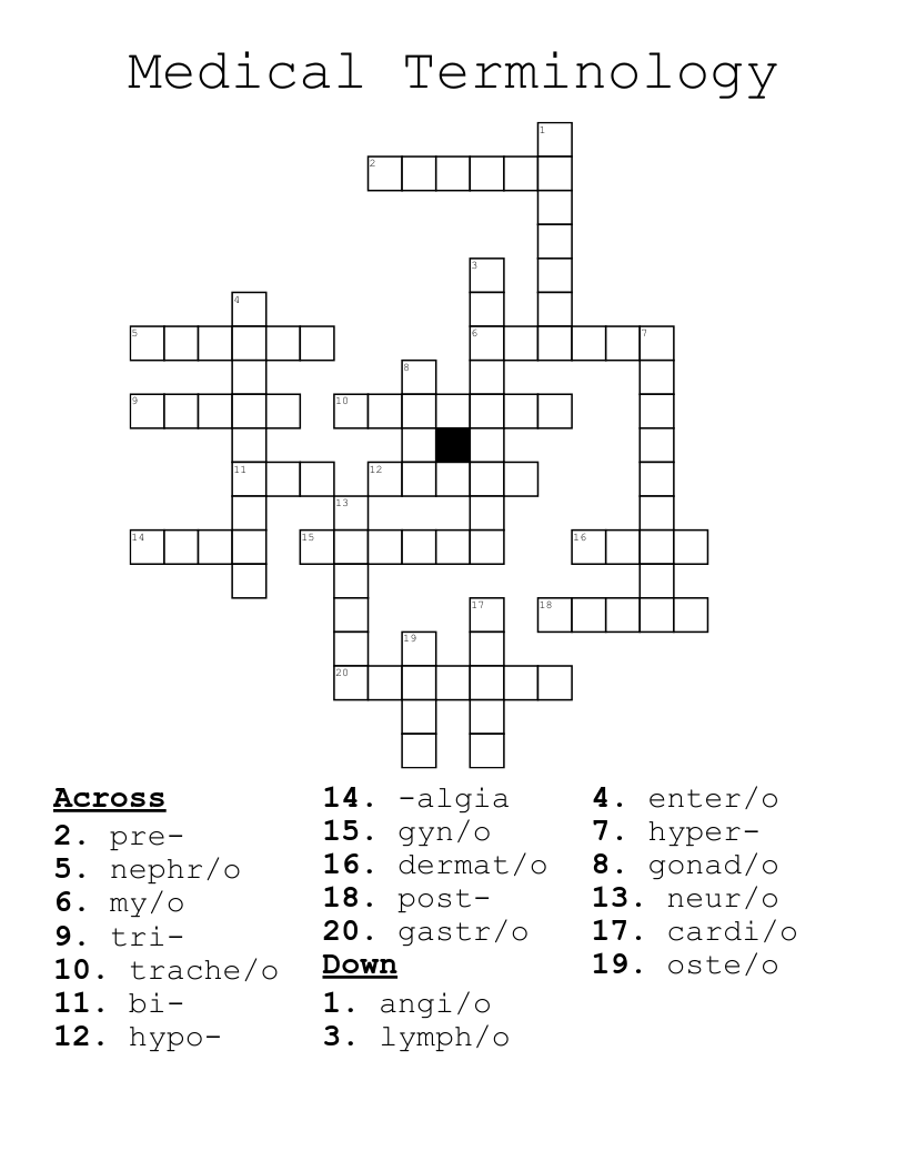 Medical Terminology Crossword