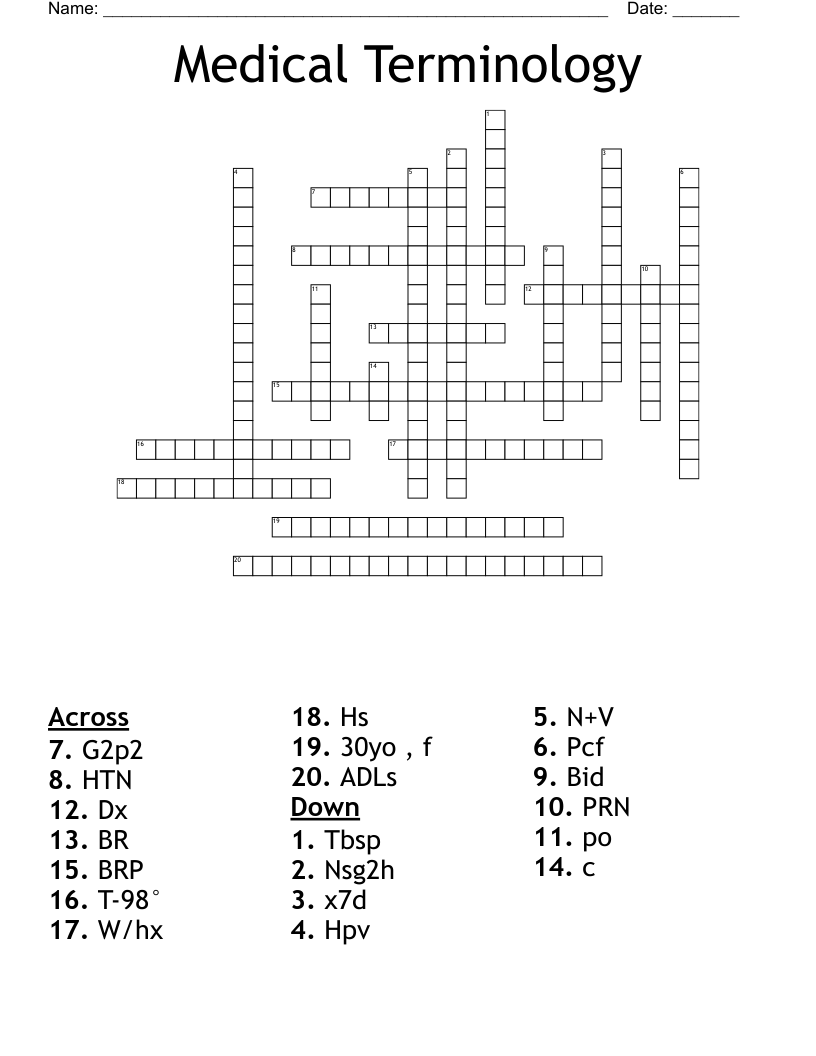 Medical Terminology Crossword