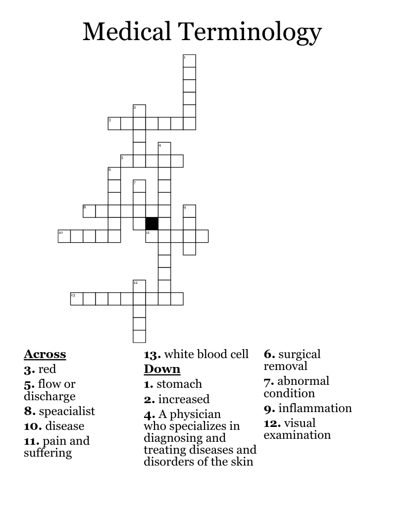 Medical Terminology Crossword
