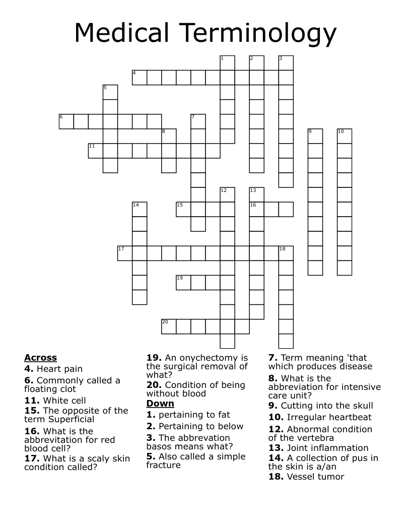 Medical Terminology Crossword