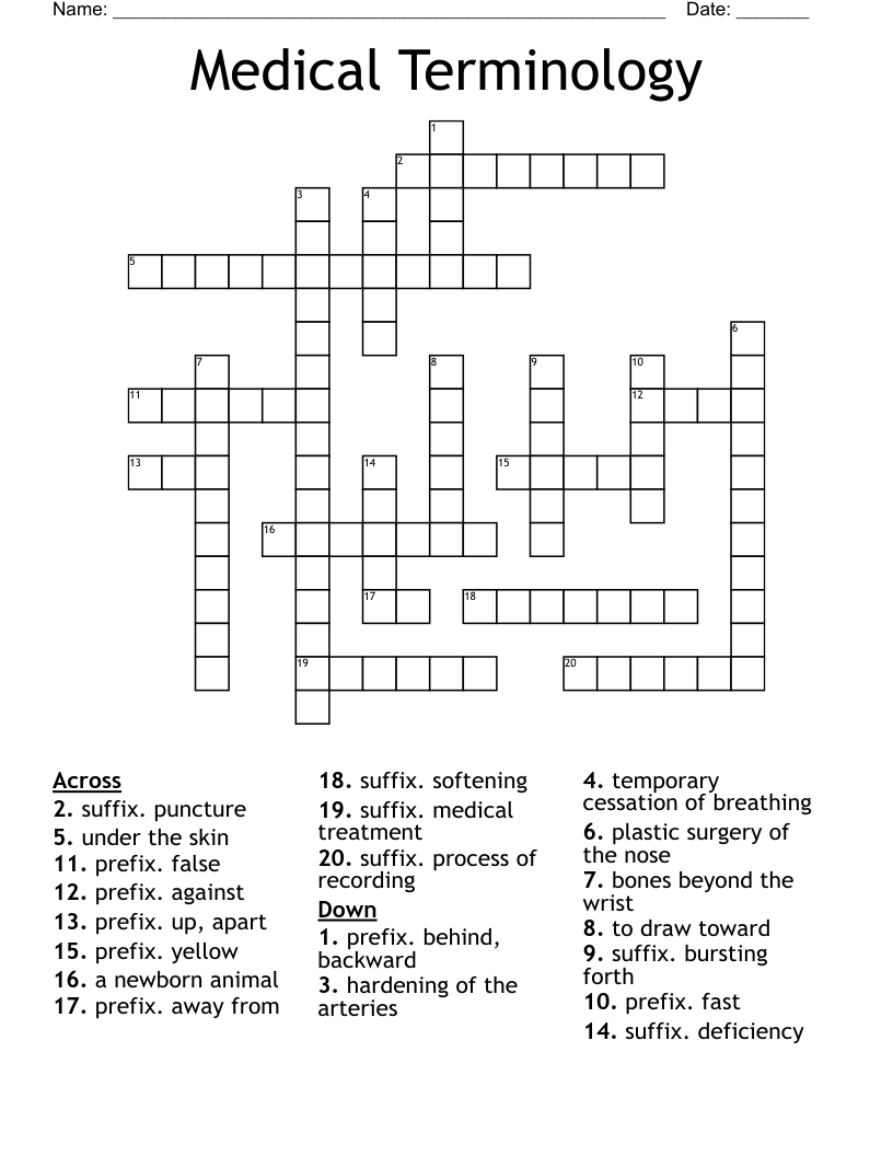 Medical Terminology Crossword