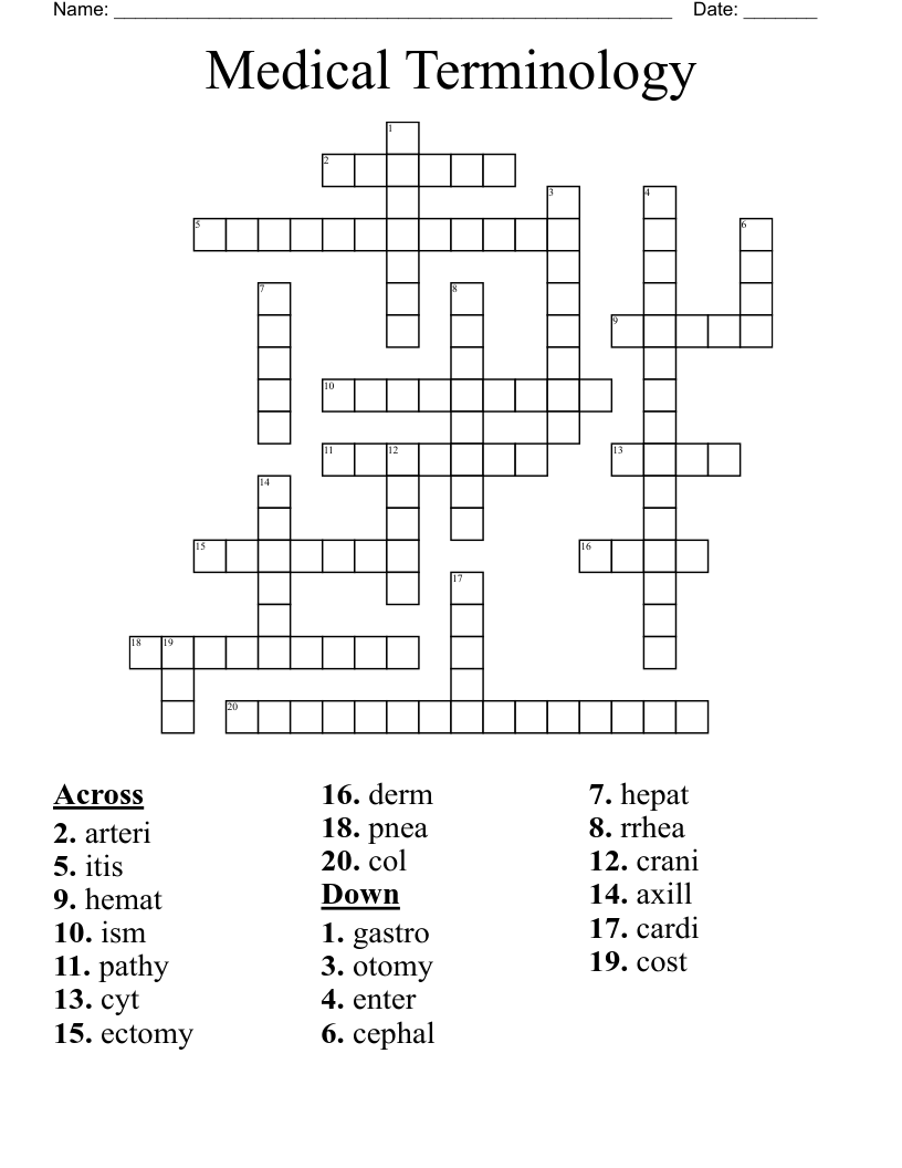 Medical Terminology Crossword