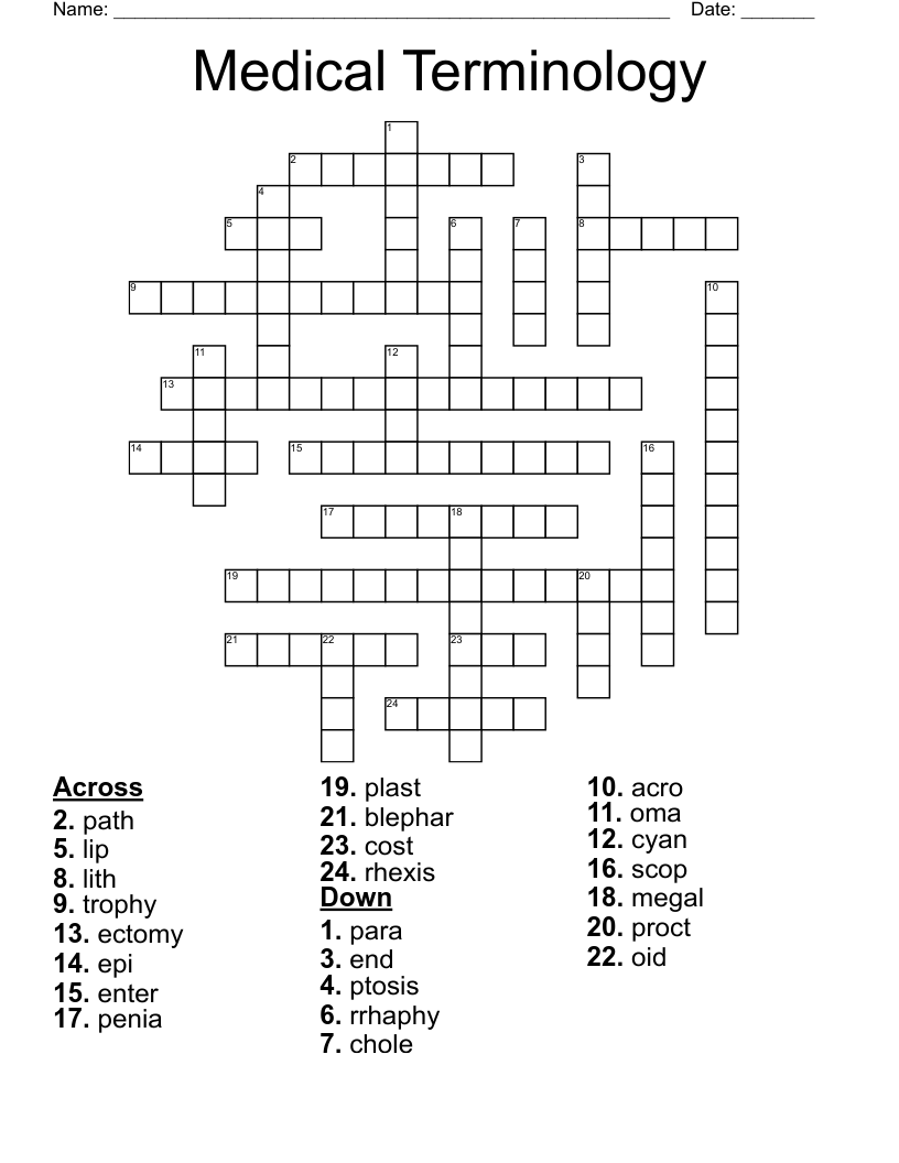 Medical Terminology Crossword