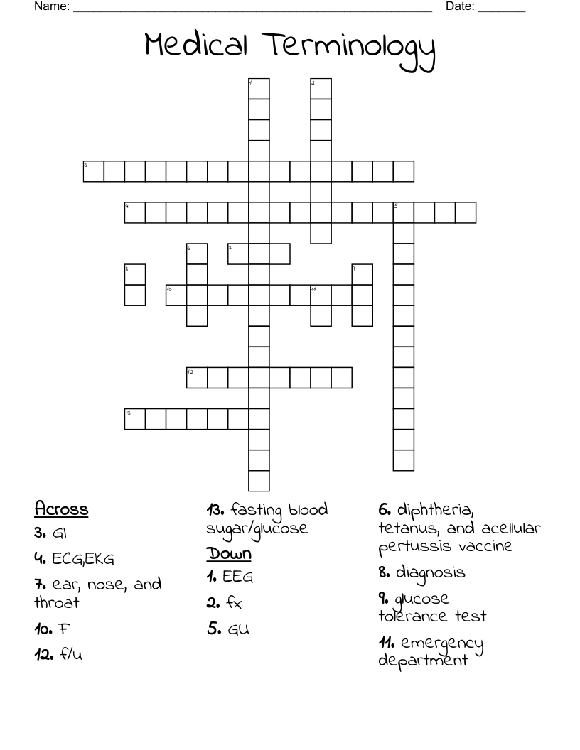 Medical Terminology Crossword