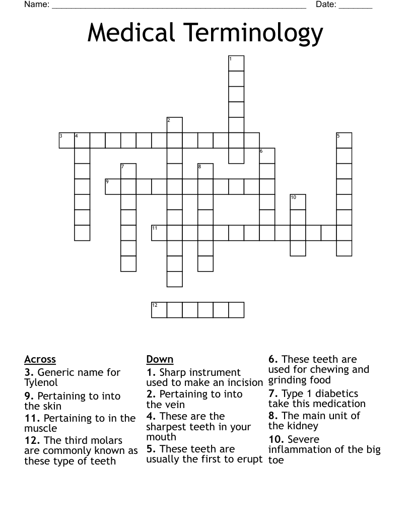 Medical Terminology Crossword