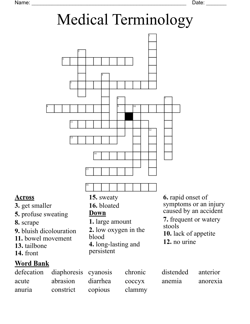 Medical Terminology Crossword