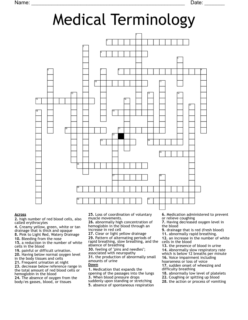 Medical Terminology Crossword