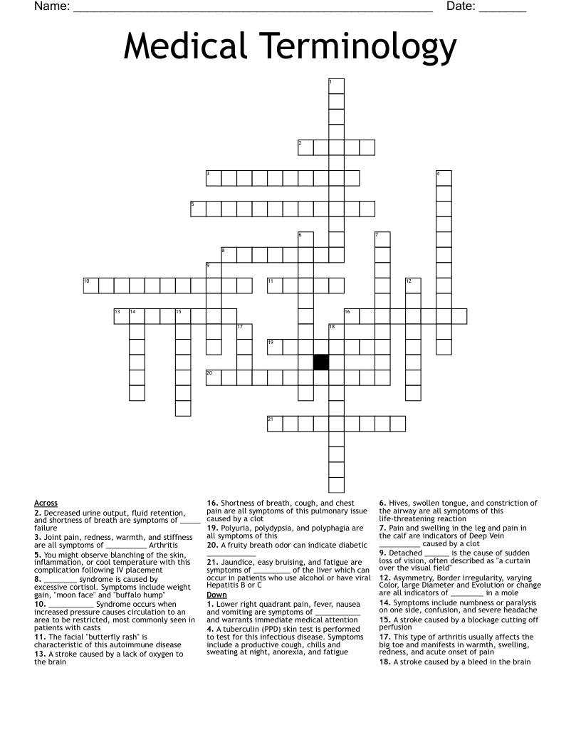 Medical Terminology Crossword