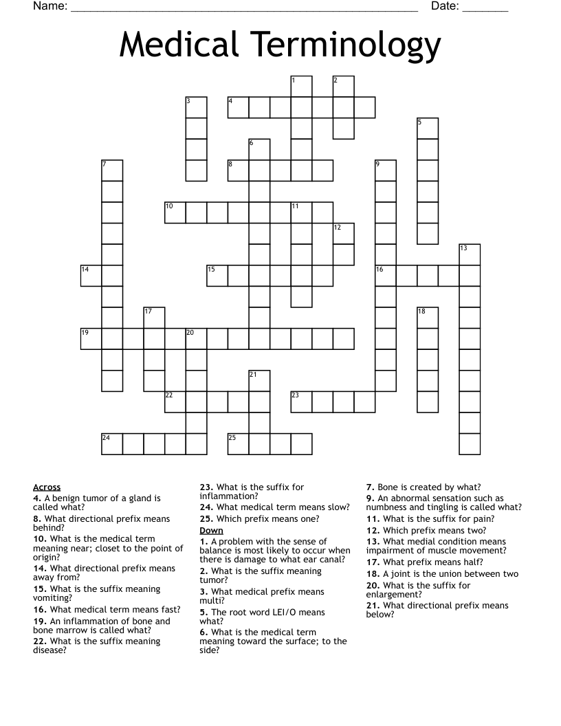 Medical Terminology Crossword