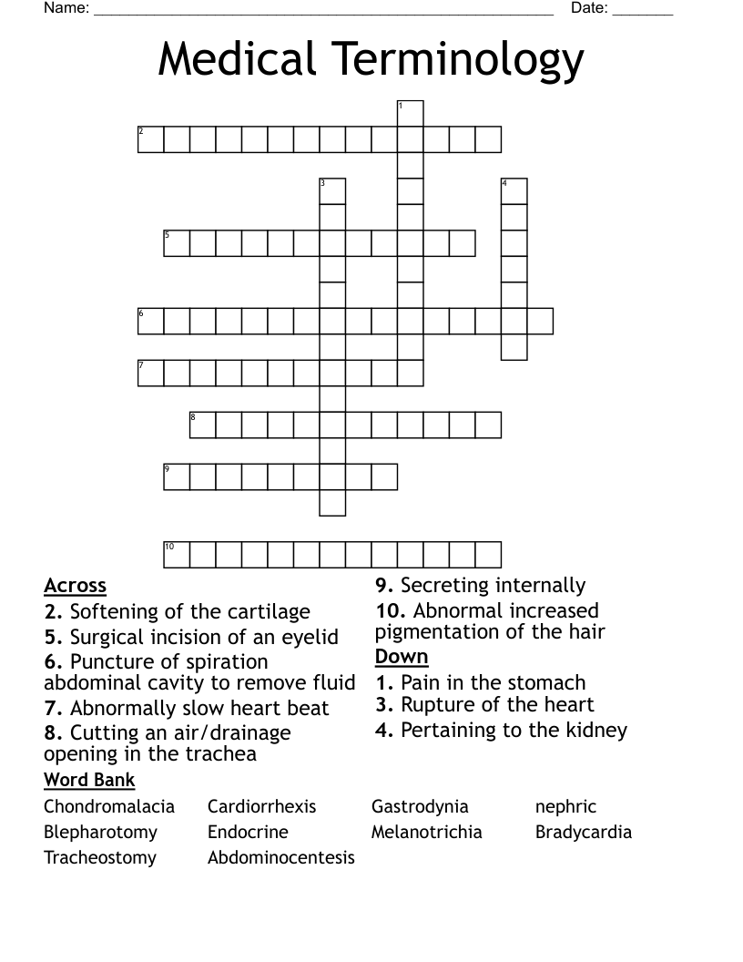 Medical Terminology Crossword
