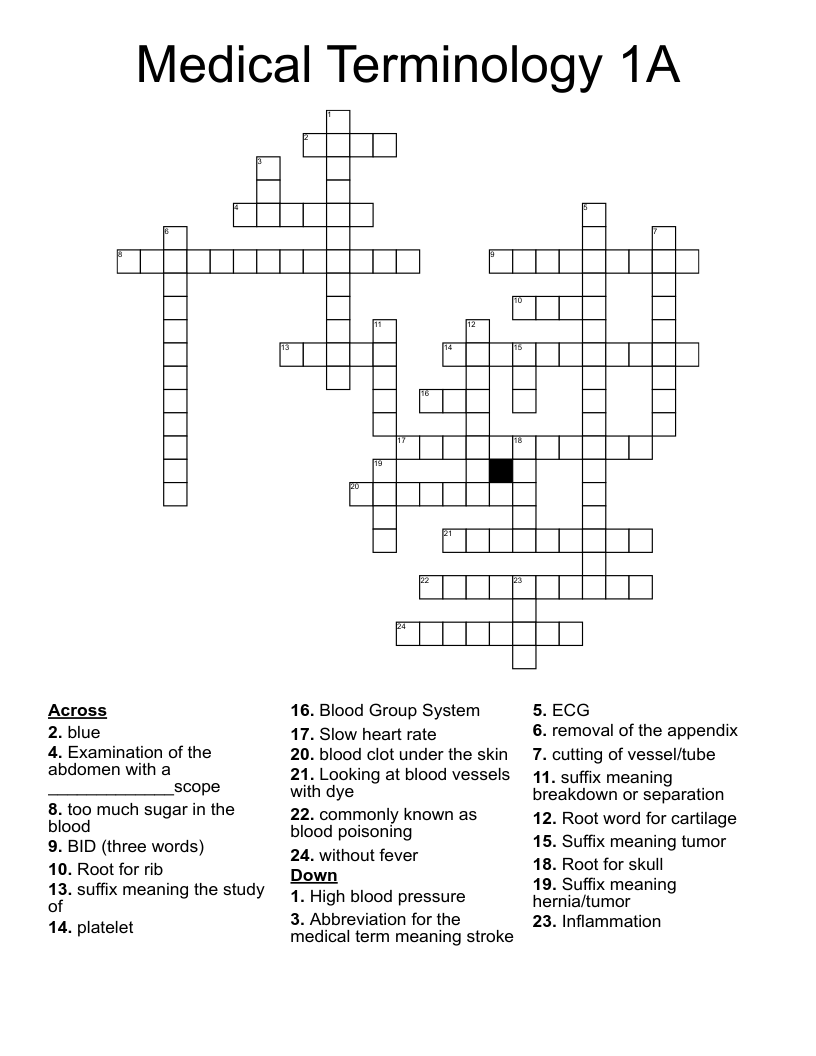 Medical Terminology 1A Crossword