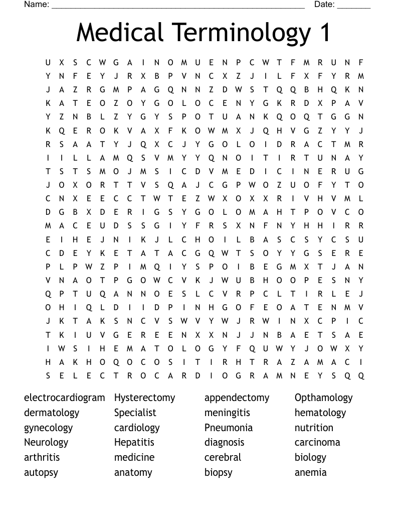 Medical Terminology 1 Word Search