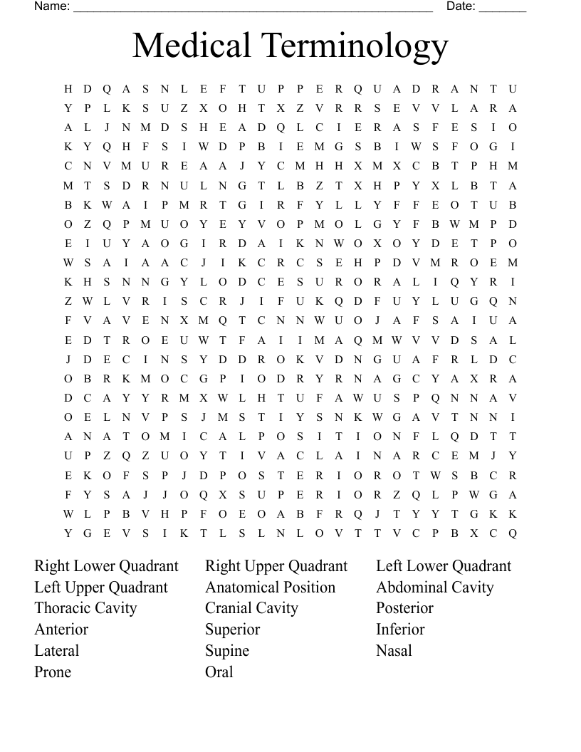 Medical Terminology Word Search
