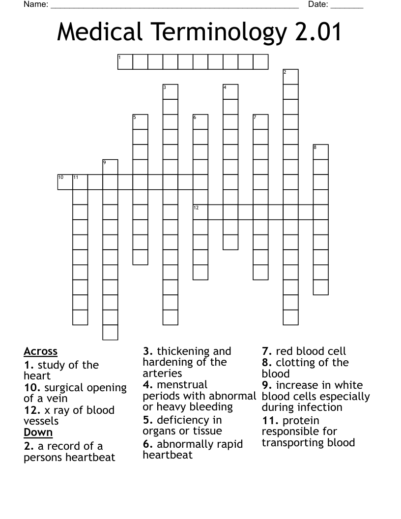Medical Terminology 2.01 Crossword