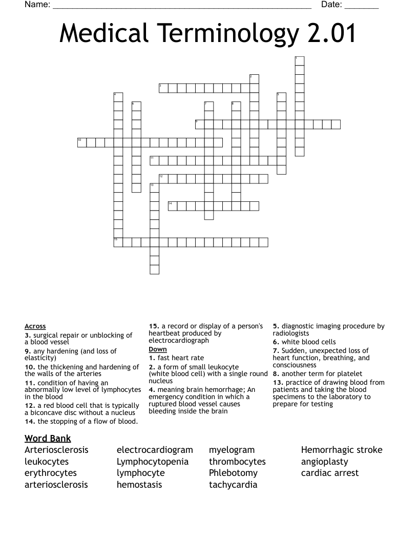 Medical Terminology 2.01 Crossword
