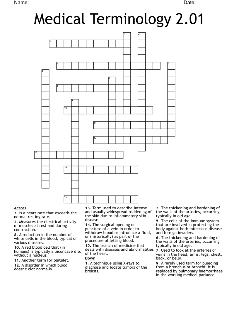 Medical Terminology 2.01 Crossword