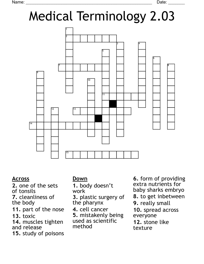 Medical Terminology 2.03 Crossword