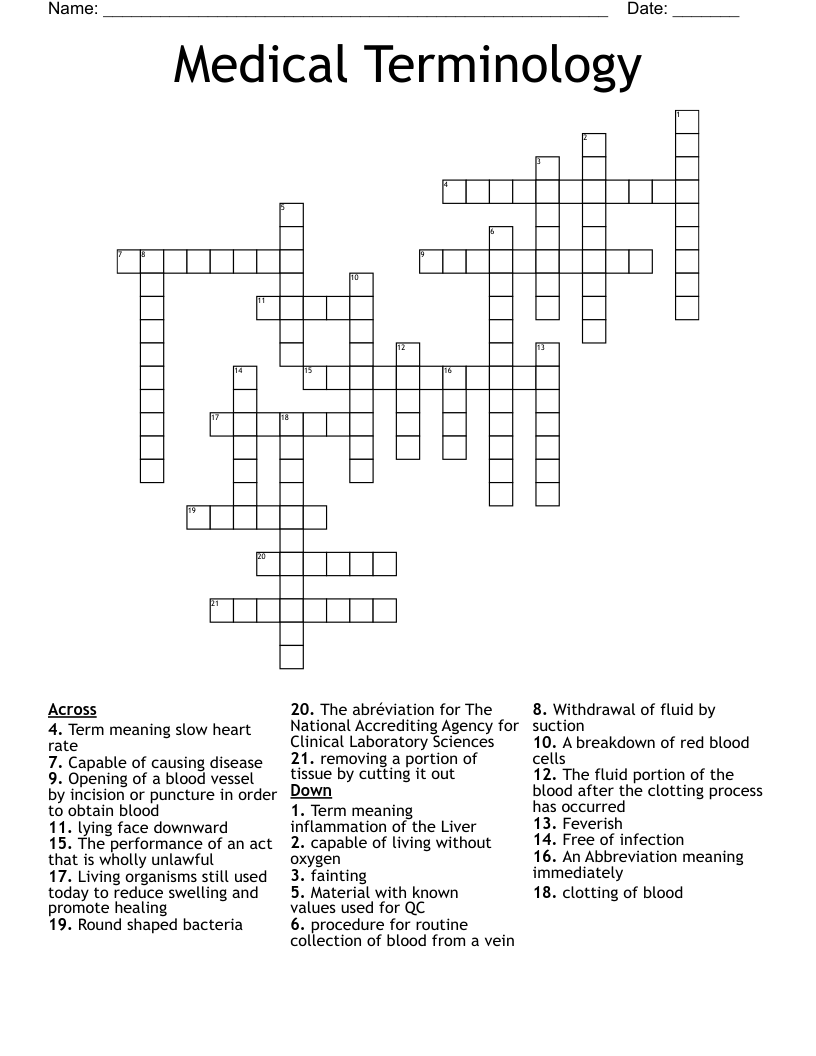 Medical Terminology Crossword