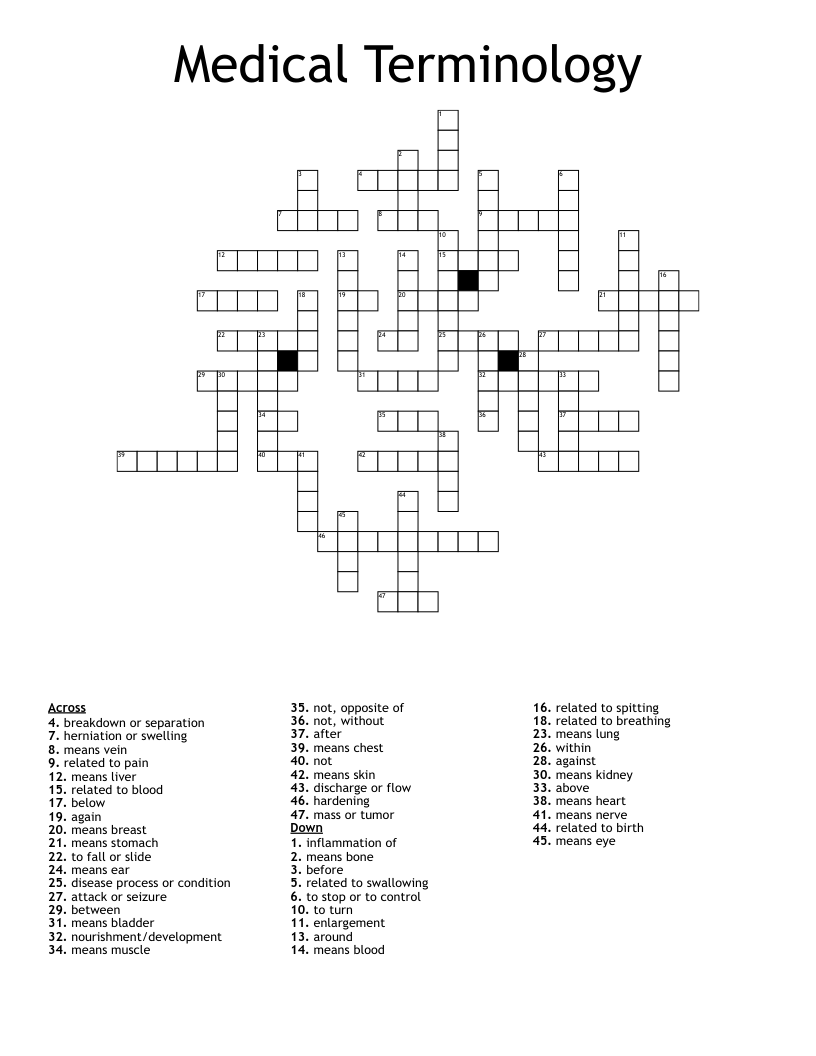 Medical Terminology Crossword