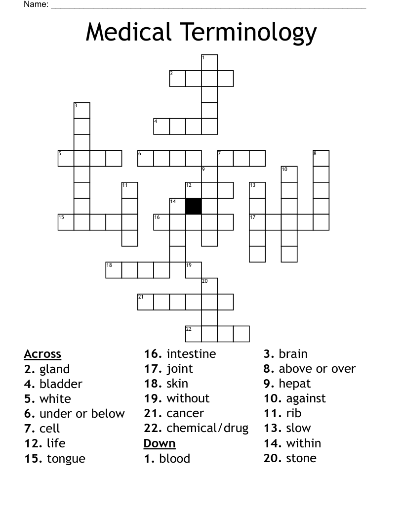 Medical Terminology Crossword