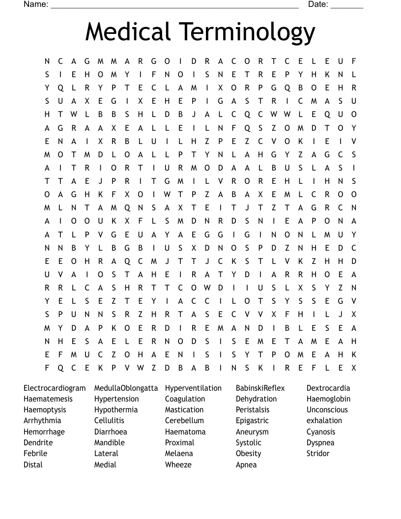 Medical Terminology Word Search