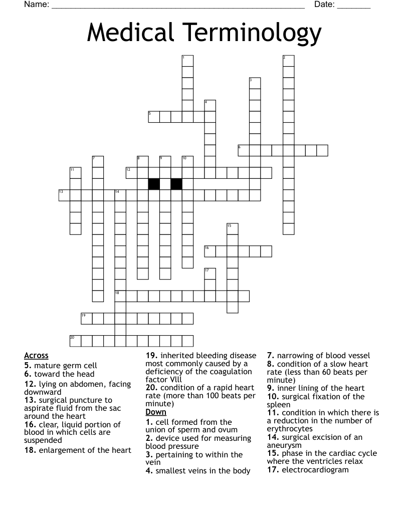 Medical Terminology Crossword