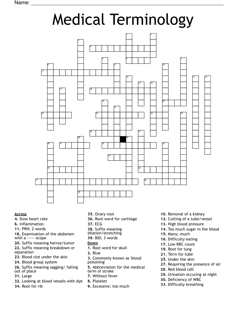 Medical Terminology Crossword