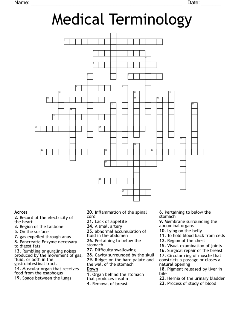 Medical Terminology Crossword