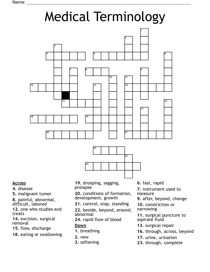 Medical Terminology Crossword
