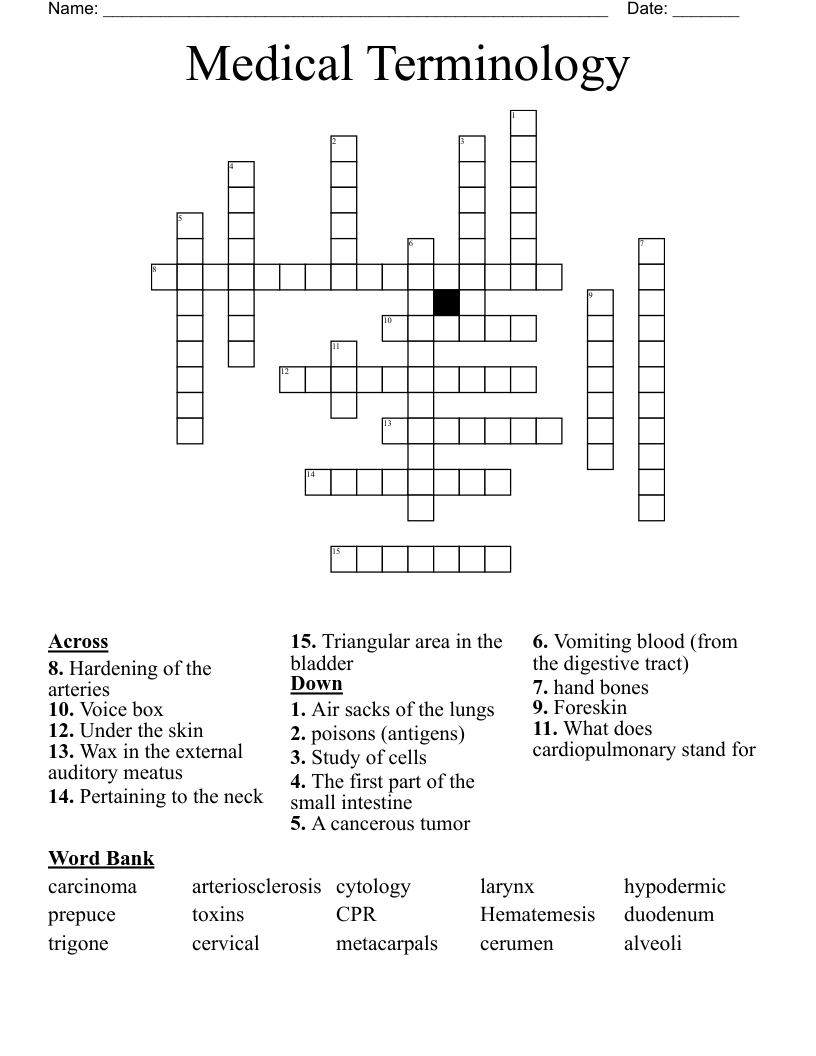 Medical Terminology Crossword