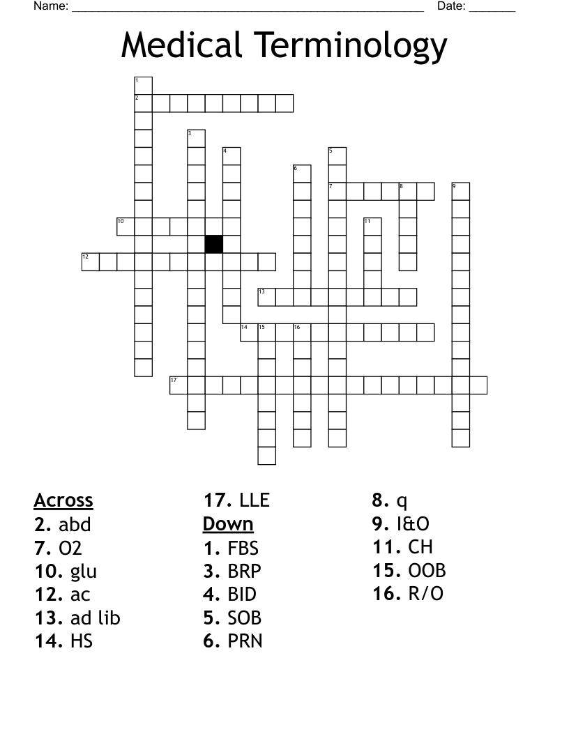 Medical Terminology Crossword