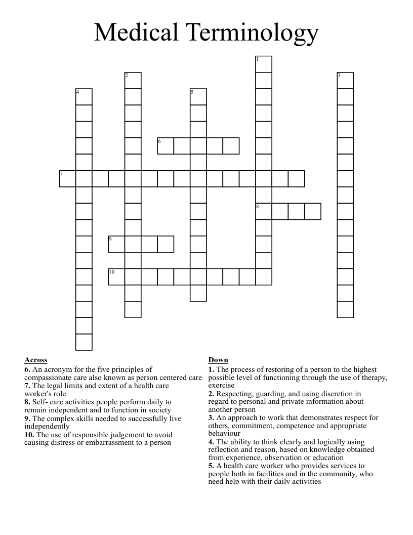 Medical Terminology Crossword