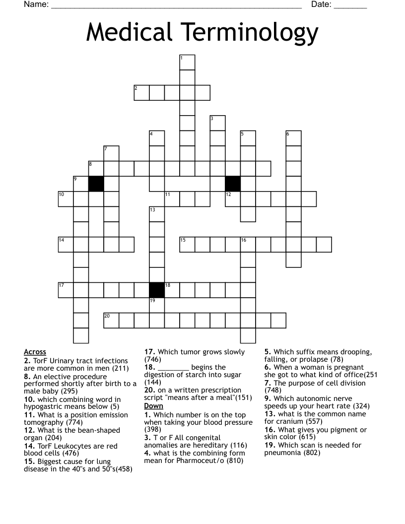 Medical Terminology Crossword