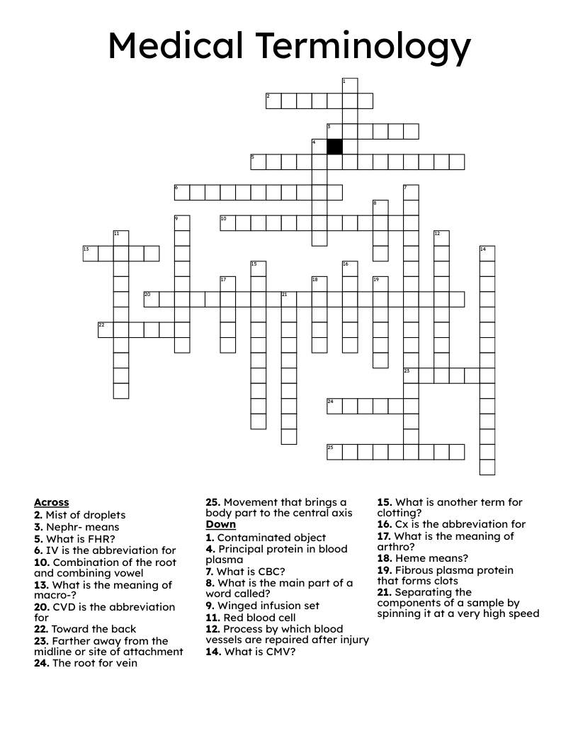 Medical Terminology Crossword