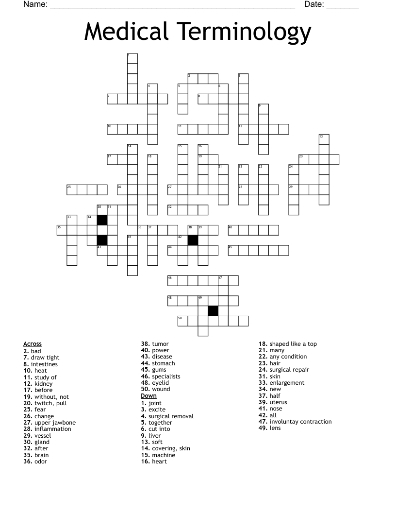 Medical Terminology Crossword